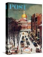 "Park Street, Boston," Saturday Evening Post Cover, January 7, 1961-John Falter-Stretched Canvas
