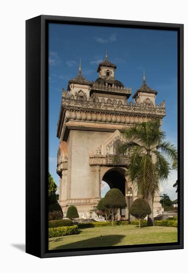 Park with Plants and Trees around Victory Gate (Patuxai)-Richard Nebesky-Framed Stretched Canvas