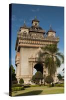 Park with Plants and Trees around Victory Gate (Patuxai)-Richard Nebesky-Stretched Canvas