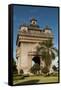 Park with Plants and Trees around Victory Gate (Patuxai)-Richard Nebesky-Framed Stretched Canvas