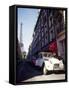 Parked Citroen on Rue De Monttessuy, with the Eiffel Tower Behind, Paris, France-Geoff Renner-Framed Stretched Canvas