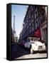 Parked Citroen on Rue De Monttessuy, with the Eiffel Tower Behind, Paris, France-Geoff Renner-Framed Stretched Canvas