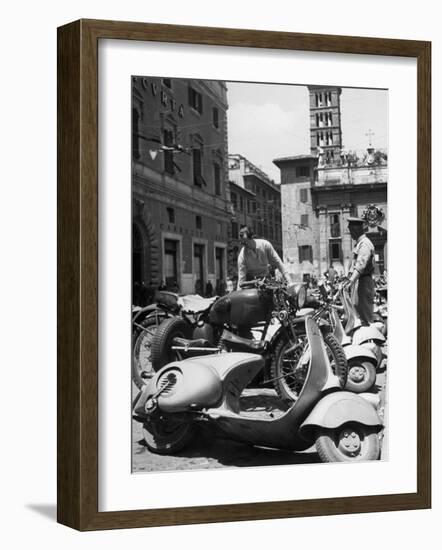 Parking Lot for Vespa Scotters-Dmitri Kessel-Framed Photographic Print