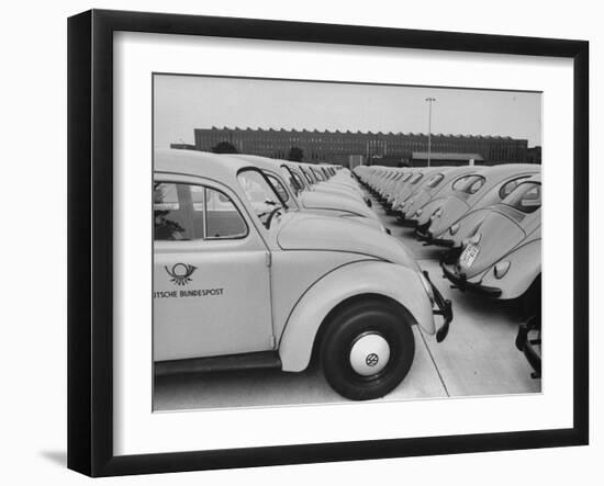 Parking Lot Outside of Volkswagen Plant Filled with Volkswagen Cars-James Whitmore-Framed Photographic Print