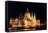 Parliament Building, Danube River Reflection, Budapest, Hungary.-William Perry-Framed Stretched Canvas