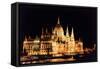 Parliament Building, Danube River Reflection, Budapest, Hungary.-William Perry-Framed Stretched Canvas