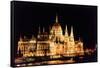 Parliament Building, Danube River Reflection, Budapest, Hungary.-William Perry-Framed Stretched Canvas