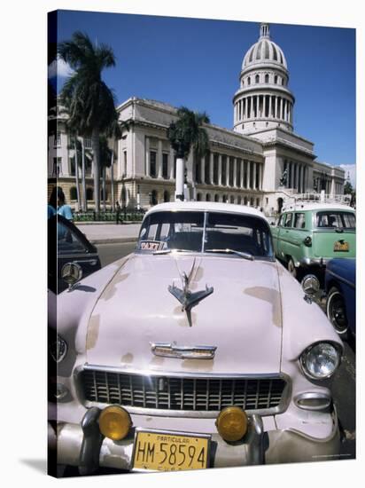 Parliament House and 1950s American Cars, Havana, Cuba, West Indies, Central America-D H Webster-Stretched Canvas