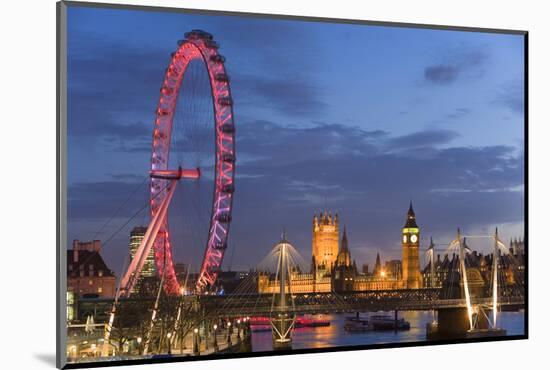 Parliament, London Eye and Jubilee Bridge on River Thames, London, UK-Peter Adams-Mounted Photographic Print