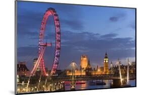 Parliament, London Eye and Jubilee Bridge on River Thames, London, UK-Peter Adams-Mounted Photographic Print