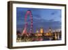 Parliament, London Eye and Jubilee Bridge on River Thames, London, UK-Peter Adams-Framed Photographic Print
