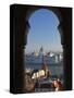 Parliament (Orszaghaz) and River Danube Through Arches of Fishermen's Bastion (Halaszbastya), UNESC-Stuart Black-Stretched Canvas