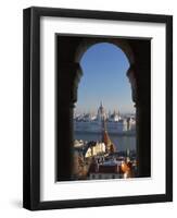 Parliament (Orszaghaz) and River Danube Through Arches of Fishermen's Bastion (Halaszbastya), UNESC-Stuart Black-Framed Photographic Print