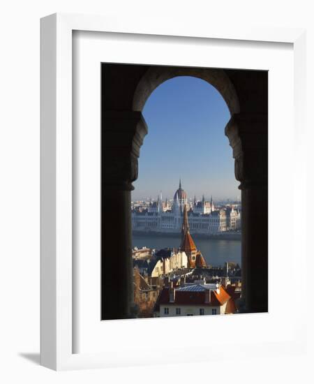 Parliament (Orszaghaz) and River Danube Through Arches of Fishermen's Bastion (Halaszbastya), UNESC-Stuart Black-Framed Photographic Print