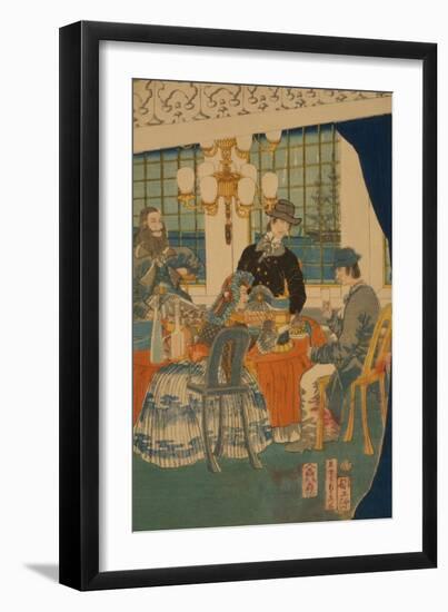 Parlour of a Foreign Mercantile House in Yokohama (Yokohama Ijin Sho?Kan Zashiki No Zu)-Sadahide Utagawa-Framed Art Print