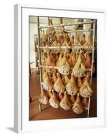 Parma Hams on Curing Racks, Near Pavullo, Emilia-Romagna, Italy-Ian Griffiths-Framed Photographic Print