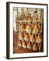 Parma Hams on Curing Racks, Near Pavullo, Emilia-Romagna, Italy-Ian Griffiths-Framed Photographic Print