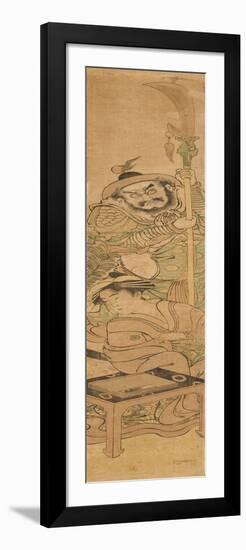 Parody Showing a Beauty in the Place of Guan Yu with His Attendant, C.1790-Katsukawa Shuncho-Framed Premium Giclee Print