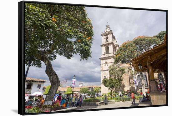 Paroquia de San Francisco de Assisi church and town square, Valle de Bravo, Mexico, North America-Peter Groenendijk-Framed Stretched Canvas