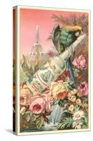 Parrot on Bottle with Roses-null-Stretched Canvas