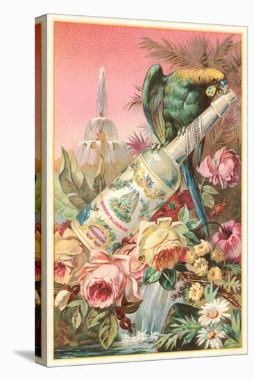 Parrot on Bottle with Roses-null-Stretched Canvas