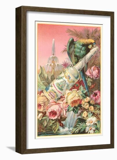 Parrot on Bottle with Roses-null-Framed Art Print