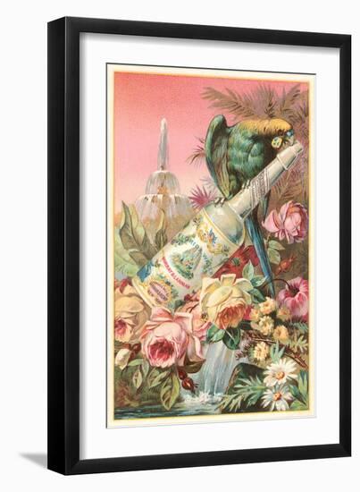 Parrot on Bottle with Roses-null-Framed Art Print