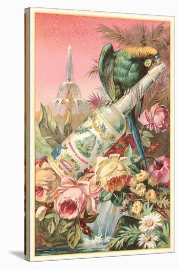 Parrot on Bottle with Roses-null-Stretched Canvas