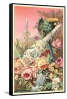 Parrot on Bottle with Roses-null-Framed Stretched Canvas
