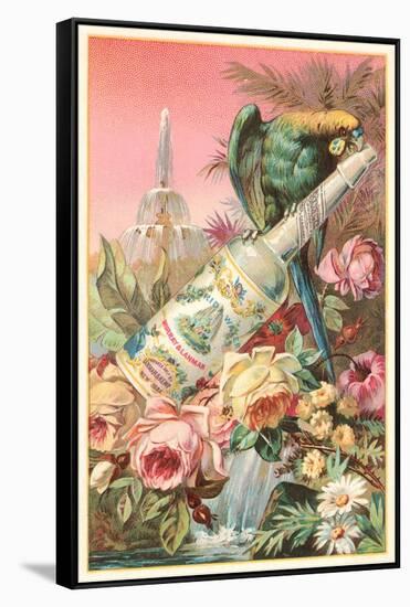 Parrot on Bottle with Roses-null-Framed Stretched Canvas