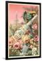 Parrot on Bottle with Roses-null-Framed Art Print