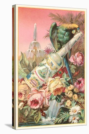 Parrot on Bottle with Roses-null-Stretched Canvas