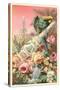 Parrot on Bottle with Roses-null-Stretched Canvas