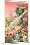Parrot on Bottle with Roses-null-Mounted Art Print