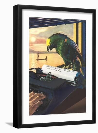 Parrot on Typewriter-null-Framed Art Print