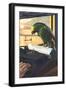 Parrot on Typewriter-null-Framed Art Print