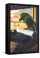 Parrot on Typewriter-null-Framed Stretched Canvas