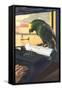 Parrot on Typewriter-null-Framed Stretched Canvas