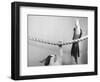 Parrot Perched on Rope, Cat Below-null-Framed Photographic Print