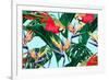 Parrots, Exotic Birds, Tropical Flowers, Palm Leaves, Jungle Leaves, Bird of Paradise Flower, Seaml-NataliaKo-Framed Art Print