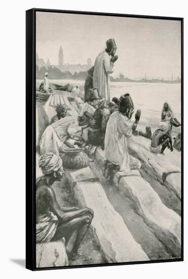 Parsis Worshipping the Rising Sun on the Beach at Bombay-Walter Stanley Paget-Framed Stretched Canvas