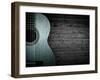 Part of a Blue Acoustic Guitar on a Gray Wooden Background-Boiko Y-Framed Photographic Print