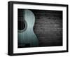 Part of a Blue Acoustic Guitar on a Gray Wooden Background-Boiko Y-Framed Photographic Print