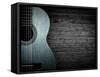 Part of a Blue Acoustic Guitar on a Gray Wooden Background-Boiko Y-Framed Stretched Canvas