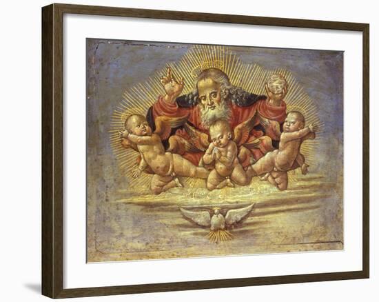 Part of an Altar Piece Depicting God the Father with Three Angels, C.1500-Bernardino Fungai-Framed Giclee Print