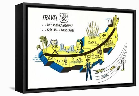 Partial Map Showing Will Rogers Highway, Route 66-null-Framed Stretched Canvas