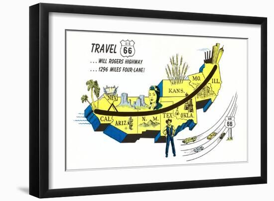 Partial Map Showing Will Rogers Highway, Route 66-null-Framed Art Print
