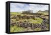 Partial Moai Heads in a Circle at the 15 Moai Restored Ceremonial Site of Ahu Tongariki-Michael Nolan-Framed Stretched Canvas