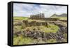 Partial Moai Heads in a Circle at the 15 Moai Restored Ceremonial Site of Ahu Tongariki-Michael Nolan-Framed Stretched Canvas