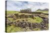 Partial Moai Heads in a Circle at the 15 Moai Restored Ceremonial Site of Ahu Tongariki-Michael Nolan-Stretched Canvas